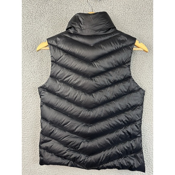 Patagonia Prow Down Puffer Vest Women Small Black Off Center Full Zip Moto Style - Picture 3 of 10